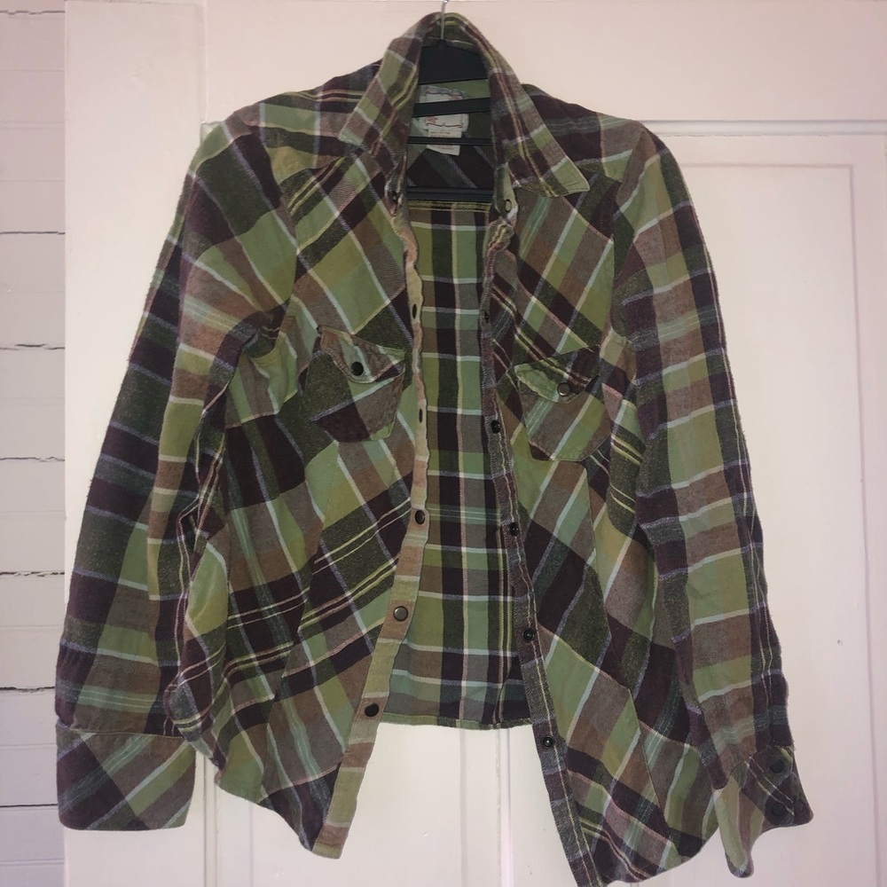 Plaid Button-Up Shirt in Green and Brown
